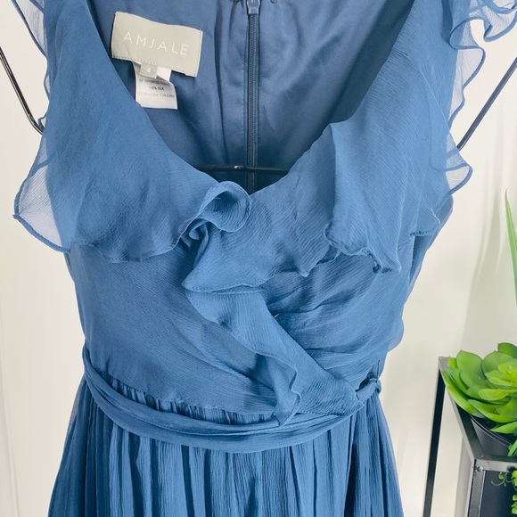 Amsale Designer navy blue chiffon gown - Picture 7 of 10